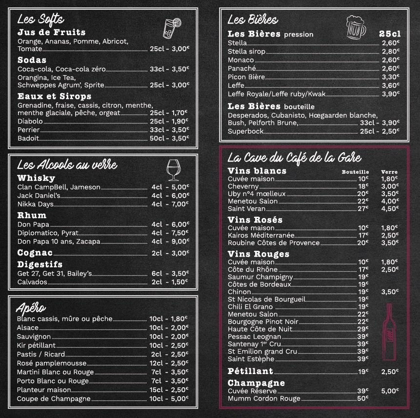 La carte Café de la Gare